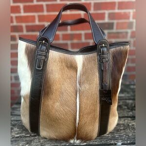 Diane Gail African Springbok Antelope Fur Tote Shoulder Bag Leather Handles